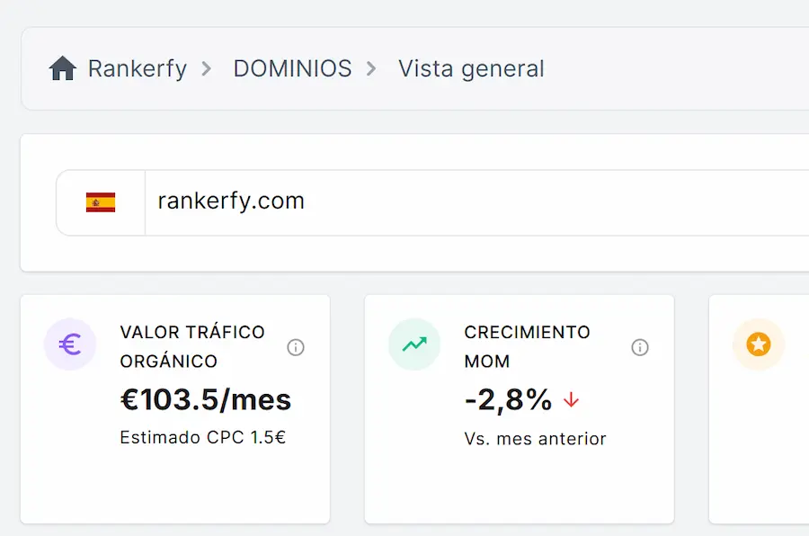Búsqueda de un dominio para analizar en Rankerfy
